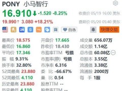 小马智行美股盘前涨超18%，Q1营收1.02亿同比增长12%，Robotaxi业务收入达1230万元，同比增长200%